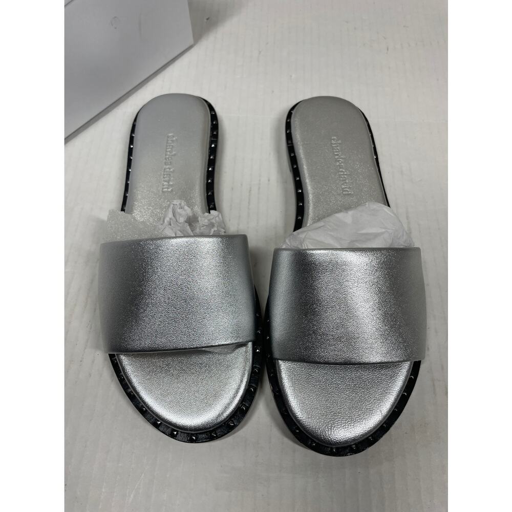 Charles David Trunk Leather Sandals, Studded, Silver, Size‎ 5M